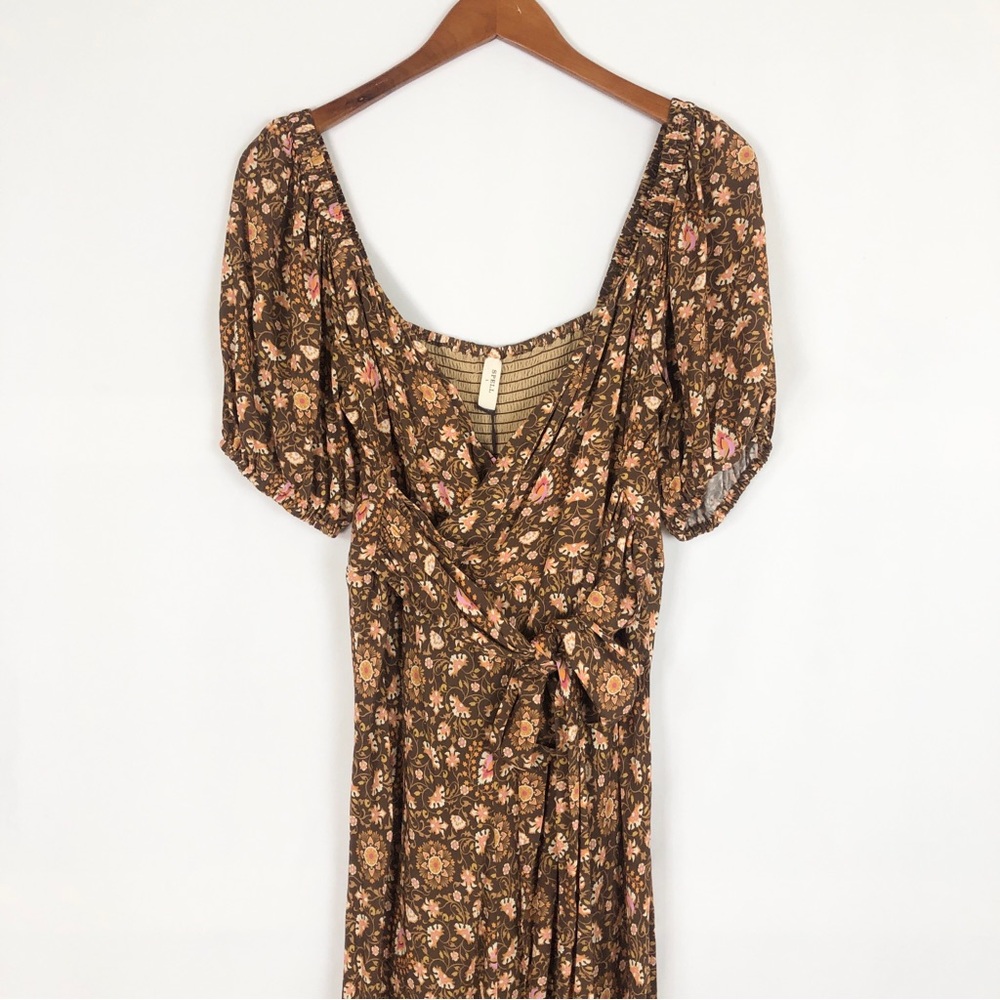 NEW Spell Madame Peacock Sweetheart Dress Coffee Size L Maxi Short Sleeve Brown - Picture 2 of 8